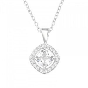 Sterling Silver Round Halo Crystal Necklace​